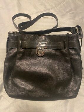 Michael Kors Hamilton Black Leather Crossbody with Silver Lock